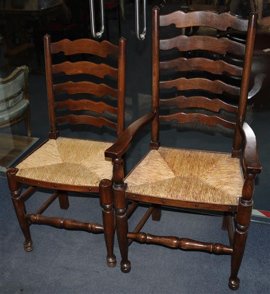 A set of eight Bevan Funnell beech ladderback chairs, with rush seats